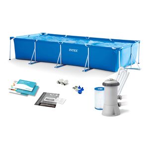 Intex Small Frame Rectangular Inflatable Swimming Pool With Water Filter Pump Blue